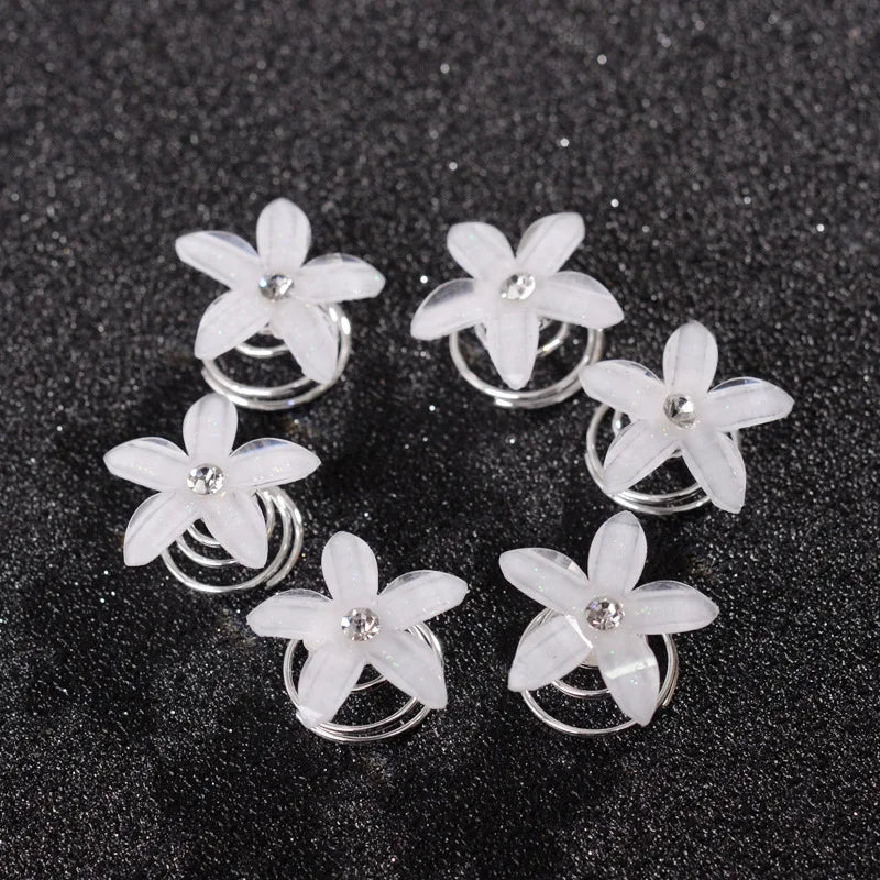 12Pcs Crystal Flower Rhinestone Hair Buckle Hairpins