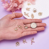 12Pcs CZ Stones Brass Charms Ring Flower Dragonfly Pendants for Jewelry Making
