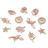 12Pcs CZ Stones Brass Charms Ring Flower Dragonfly Pendants for Jewelry Making