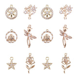 12Pcs CZ Stones Brass Charms Ring Flower Dragonfly Pendants for Jewelry Making
