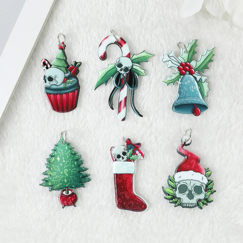12Pcs Christmas Charms Creepy Santa Claus Jingle Bell Stocking Cake Tree Crutch