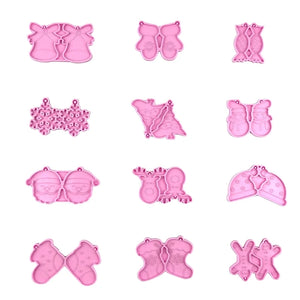 12Pcs Christmas Earrings Stud Resin Mold Bell Snowflake Elk Santa Hat Pendant
