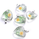 12Pcs Heart Shaped Daisy Hibiscus Petal Dried Flower Glass Charms Pendant