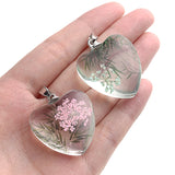12Pcs Heart Shaped Daisy Hibiscus Petal Dried Flower Glass Charms Pendant