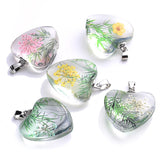 12Pcs Heart Shaped Daisy Hibiscus Petal Dried Flower Glass Charms Pendant