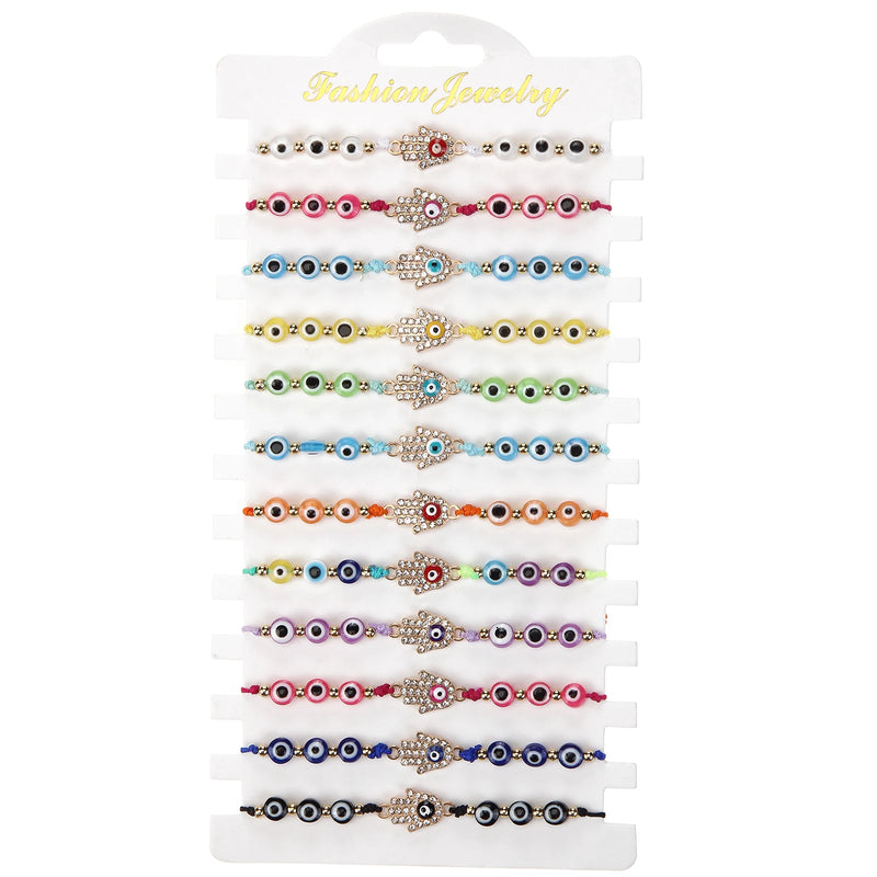 12Pcs Evil Eyes Crystal Bead Charm Bracelets for Women Adjustable