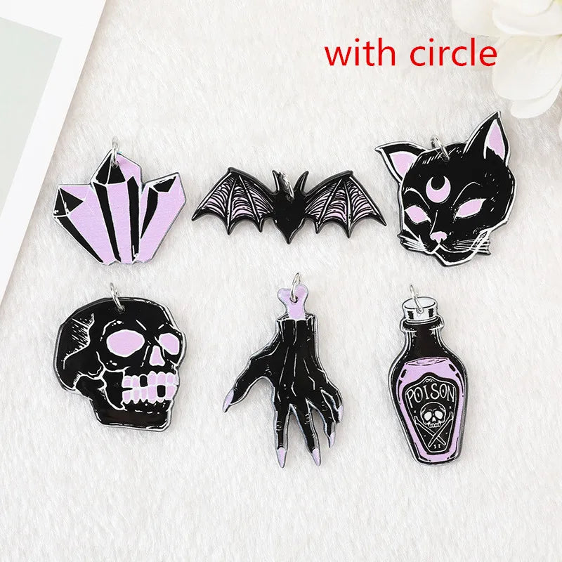 12Pcs Halloween Charms Punk Witches Crafts Skull Hand Cat Bat Crystal Acrylic