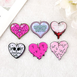 12Pcs Halloween Charms Horror Hottie Bloody Spooky Heart Acrylic Jewelry