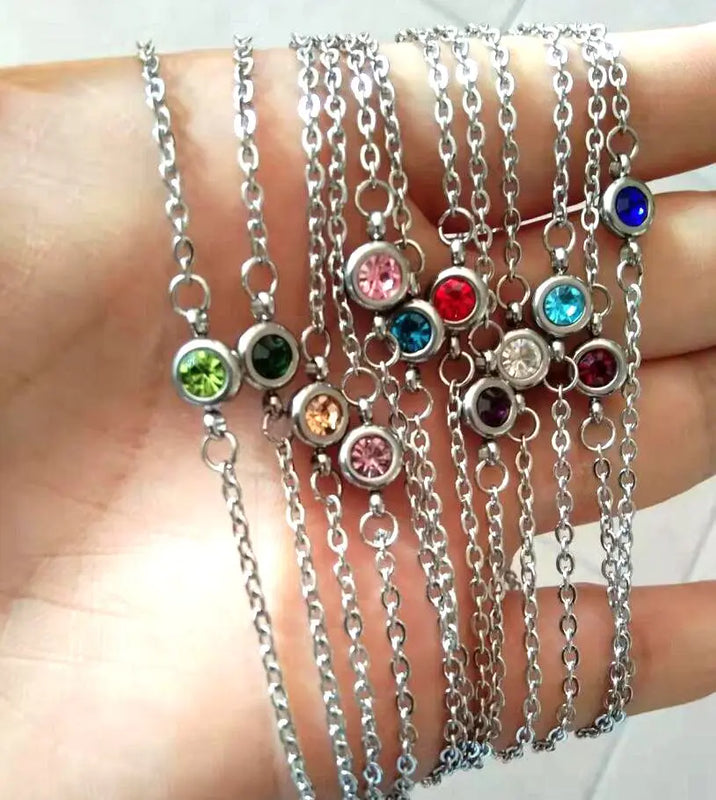 12Pcs Stainless Steel Birthstone Bracelets for Women
