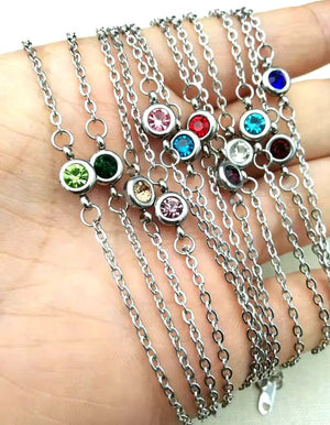 12Pcs Stainless Steel Birthstone Bracelets for Women