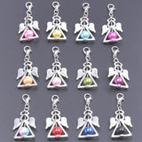 12Pcs Mix Colors Flying Angel Wings Bead Charms Lobster Clasp Diy Metal Pendant
