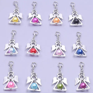 12Pcs Mix Colors Flying Angel Wings Bead Charms Lobster Clasp Diy Metal Pendant