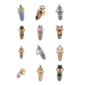 12Pcs Nail Ring Jewelry Crystal Finger Art Decoration Ladies Rhinestone
