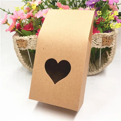 12Pcs Retro Cardboard Candy Gift Bag With PVC Clear Window 8x5x16cm