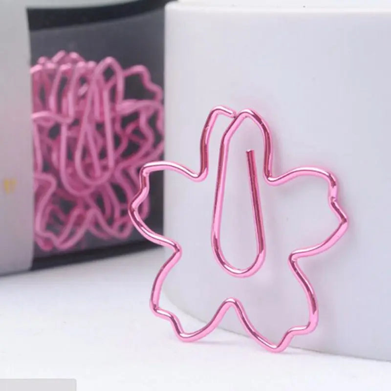 12Pcs Sakura Paper Clips Pink Plated Metal Memo Clip Cherry Blossoms Box Clips
