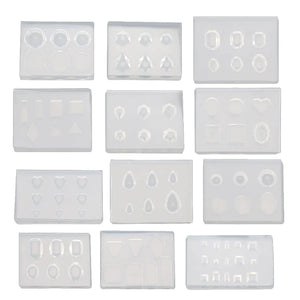 12Pcs Mini Diamond Crystal Resin Mold Nail Art Oval Round Gemstone Molds