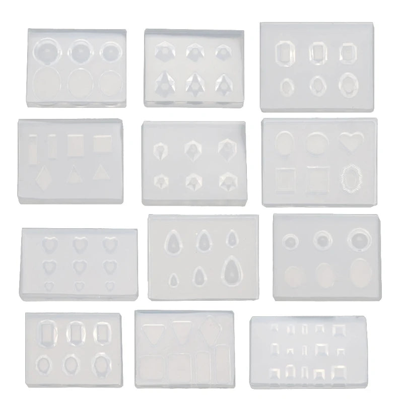 12Pcs Mini Diamond Crystal Resin Mold Nail Art Oval Round Gemstone Molds