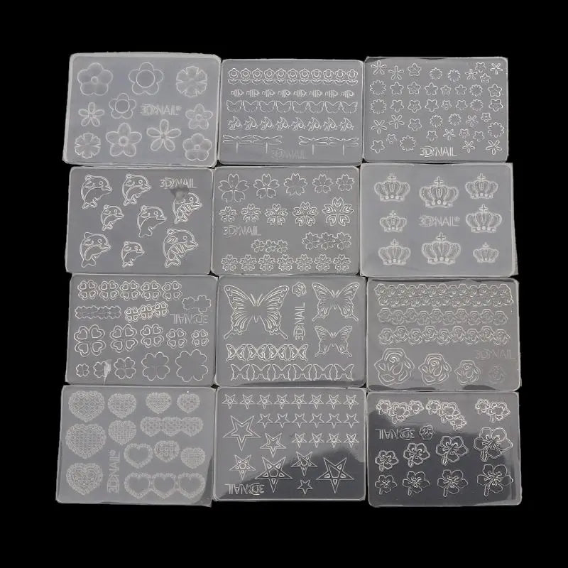 12Pcs Mini Nail Art Silicone Mold Leaves Flower Animals Resin Mold