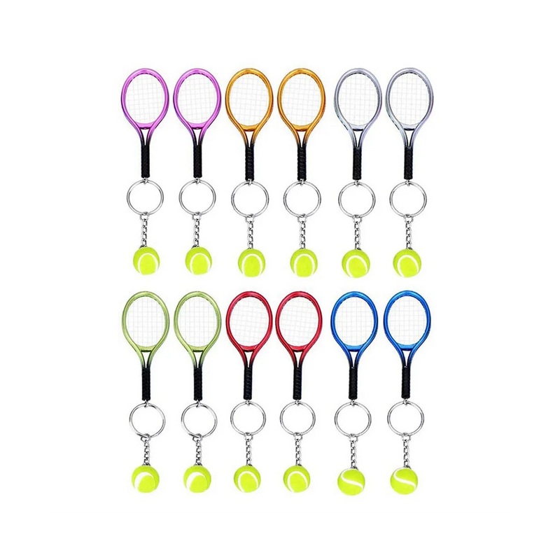 12Pcs Mini Tennis Racket Keychain Key Ring for Sport Team