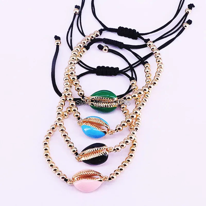 12Pcs Enamel Conch Charm Bracelet Macrame Women Jewelry