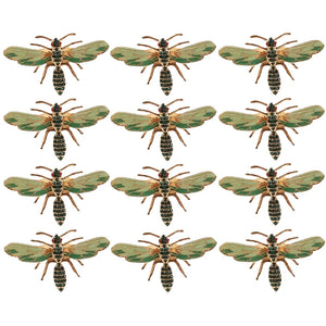 12Pcs Green Insect Napkin Ring Holder Diamond Buckle