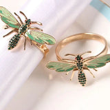 12Pcs Green Insect Napkin Ring Holder Diamond Buckle
