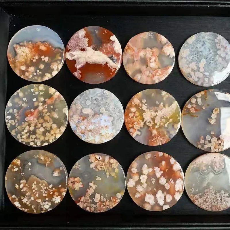 12Pcs Natural Cherry Agate Raw Ore Slice Bracelet Heart Small Broken Flower