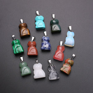 12Pcs Natural Stone Healing Reiki Crystal Pendant Charms Carved Animals DIY