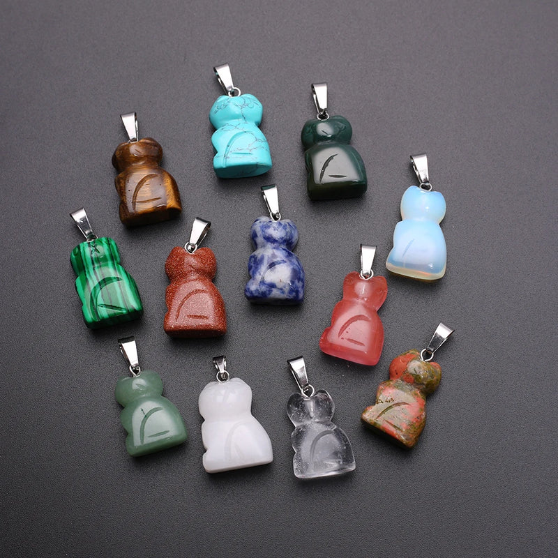 12Pcs Natural Stone Healing Reiki Crystal Pendant Charms Carved Animals DIY