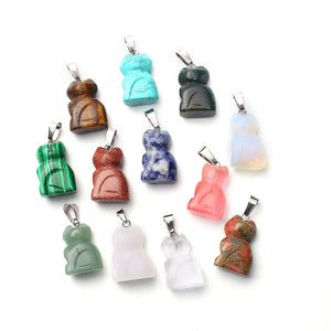 12Pcs Natural Stone Healing Reiki Crystal Pendant Charms Carved Animals DIY