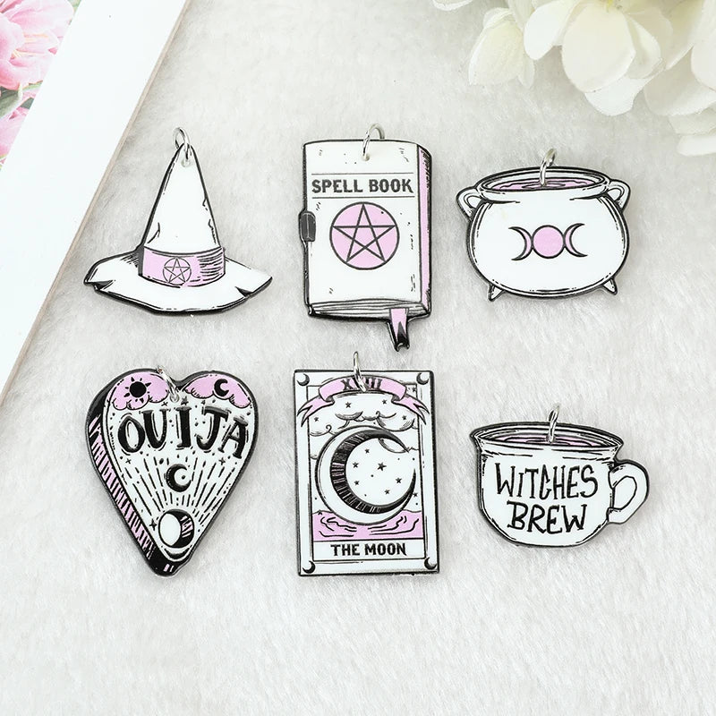 12Pcs Pastel Goth Witchy Charms Acrylic Cauldron Planchette Pendant