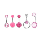 12Pcs Pink Navel Piercing Rings Faux Pearl Button Zircon Bar Sexy Unisex Jewelry