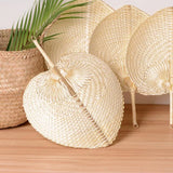 12Pcs Heart Bamboo Woven Fan Wedding Hand Fans