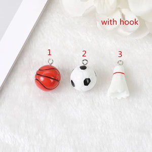 12Pcs Resin 3D Basketball Football Badminton Charms DIY Scrapbooking