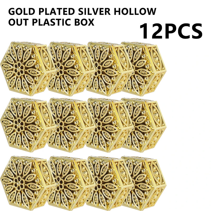12Pcs Retro Plastic Hollow Jewelry Storage Box Wedding Favor Trinket Organizer