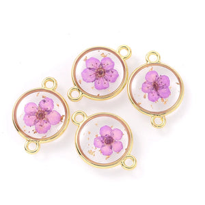 12Pcs Round Epoxy Dried Flower Resin Charms for Jewelry Making