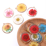 12Pcs Flat Plated Epoxy Hibiscus Daisy Dried Flower Resin Charms