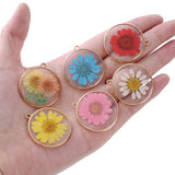 12Pcs Flat Plated Epoxy Hibiscus Daisy Dried Flower Resin Charms