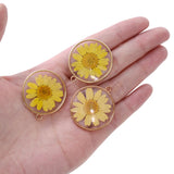12Pcs Flat Plated Epoxy Hibiscus Daisy Dried Flower Resin Charms
