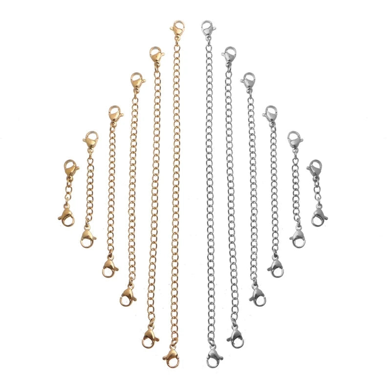 12Pcs Stainless Steel Bracelet Chain Extender Necklace Tail Clasps 6 Lengths