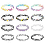 12Pcs/Set Stretch Tattoo Choker Necklaces Vintage Elastic Flower Necklace