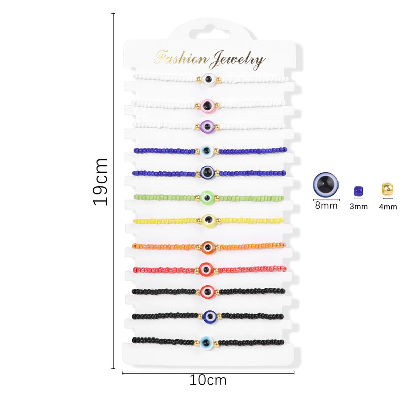 12Pcs Colorful Seed Beads Bracelet Set Boho Crystal Stone Braided Jewelry