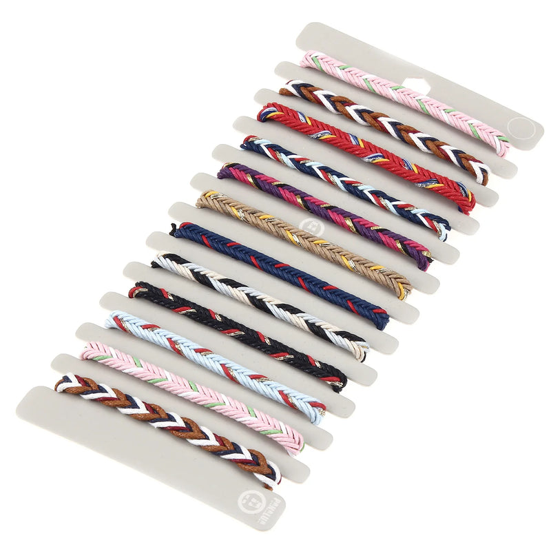 12Pcs Mulitcolor Tibetan Charm Woven Chain Adjustable Bracelet