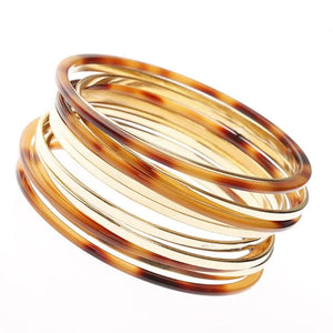 12Pcs/Set Round Bangle Acetate Resin Metal Ring Bracelet Women Jewelry