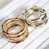 12Pcs/Set Round Bangle Acetate Resin Metal Ring Bracelet Women Jewelry