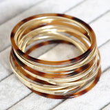 12Pcs/Set Round Bangle Acetate Resin Metal Ring Bracelet Women Jewelry