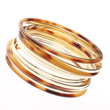 12Pcs/Set Round Bangle Acetate Resin Metal Ring Bracelet Women Jewelry