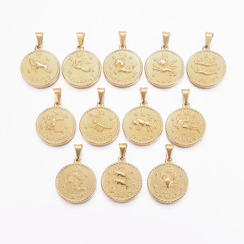 12Pcs/Set Stainless Steel 12 Constellation Zodiac Charms for Jewelry Making