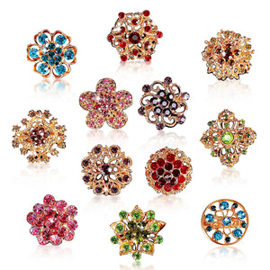 12Pcs Small Rhinestone Brooches Hollow Alloy Pins Travel Prom Accessories