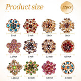 12Pcs Small Rhinestone Brooches Hollow Alloy Pins Travel Prom Accessories